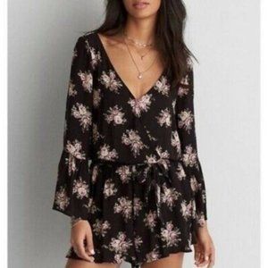 American Eagle Floral Romper with Ruffle Sleeves